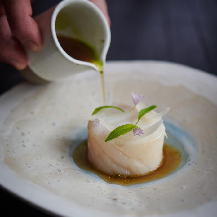 JO Cod poached in beef fat, onion and lemon verbena JO Cod poached in beef fat, onion and lemon verbena